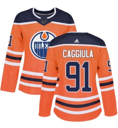 Women's Adidas Edmonton Oilers #91 Drake Caggiula Authentic Orange Home NHL Jersey