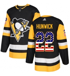 Youth Adidas Pittsburgh Penguins #22 Matt Hunwick Authentic Black USA Flag Fashion NHL Jersey