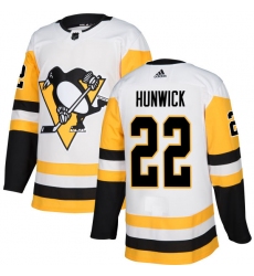 Youth Adidas Pittsburgh Penguins #22 Matt Hunwick Authentic White Away NHL Jersey