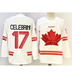 Men's Canada Hockey #17 Macklin Celebrini White Stitched Jersey