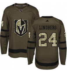 Youth Adidas Vegas Golden Knights #24 Oscar Lindberg Authentic Green Salute to Service NHL Jersey