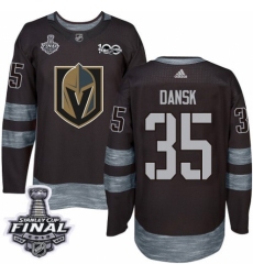 Men's Adidas Vegas Golden Knights #35 Oscar Dansk Authentic Black 1917-2017 100th Anniversary 2018 Stanley Cup Final NHL Jersey