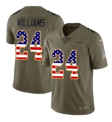 Men's Nike Los Angeles Chargers #24 Trevor Williams Limited Olive/USA Flag 2017 Salute to Service NFL Jersey