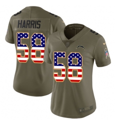 Women's Nike Los Angeles Chargers #58 Nigel Harris Limited Olive/USA Flag 2017 Salute to Service NFL Jersey