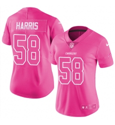 Women's Nike Los Angeles Chargers #58 Nigel Harris Limited Pink Rush Fashion NFL Jersey