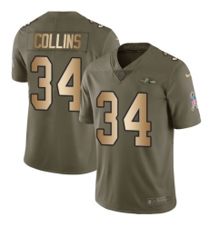 Men's Nike Baltimore Ravens #34 Alex Collins Limited Olive/Gold Salute to Service NFL Jersey