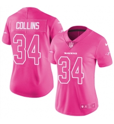 Women's Nike Baltimore Ravens #34 Alex Collins Limited Pink Rush Fashion NFL Jersey