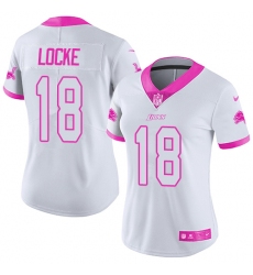 Women's Nike Detroit Lions #18 Jeff Locke Limited White/Pink Rush Fashion NFL Jersey