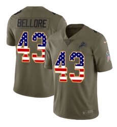 Men's Nike Detroit Lions #43 Nick Bellore Limited Olive/USA Flag Salute to Service NFL Jersey