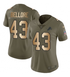 Women's Nike Detroit Lions #43 Nick Bellore Limited Olive/Gold Salute to Service NFL Jersey