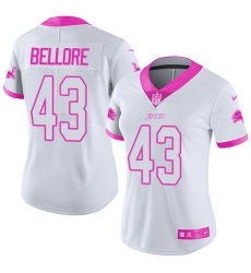Women's Nike Detroit Lions #43 Nick Bellore Limited White/Pink Rush Fashion NFL Jersey