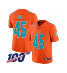 Men's Miami Dolphins #45 Mike Hull Limited Orange Inverted Legend 100th Season Football Jersey