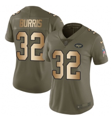Women's Nike New York Jets #32 Juston Burris Limited Olive/Gold 2017 Salute to Service NFL Jersey