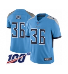 Youth Tennessee Titans #36 LeShaun Sims Light Blue Alternate Vapor Untouchable Limited Player 100th Season Football Jersey