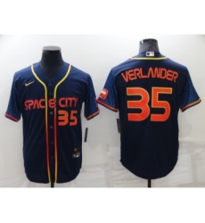 Men's Houston Astros #35 Justin Verlander Number 2022 Navy Blue City Connect Cool Base Stitched Jersey