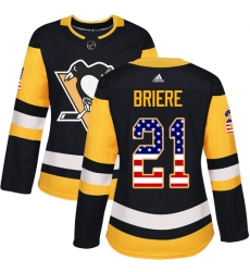 Women's Adidas Pittsburgh Penguins #21 Michel Briere Authentic Black USA Flag Fashion NHL Jersey