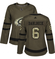 Women's Adidas Carolina Hurricanes #6 Klas Dahlbeck Authentic Green Salute to Service NHL Jersey