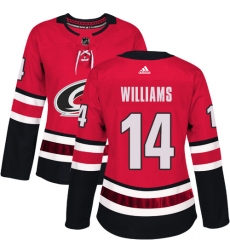 Women's Adidas Carolina Hurricanes #14 Justin Williams Authentic Red Home NHL Jersey