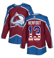 Men's Adidas Colorado Avalanche #13 Alexander Kerfoot Authentic Burgundy Red USA Flag Fashion NHL Jersey