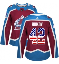 Women's Adidas Colorado Avalanche #42 Sergei Boikov Authentic Burgundy Red USA Flag Fashion NHL Jersey