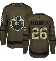Youth Adidas Edmonton Oilers #26 Iiro Pakarinen Authentic Green Salute to Service NHL Jersey