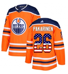 Youth Adidas Edmonton Oilers #26 Iiro Pakarinen Authentic Orange USA Flag Fashion NHL Jersey