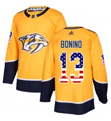Men's Adidas Nashville Predators #13 Nick Bonino Authentic Gold USA Flag Fashion NHL Jersey