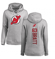 NHL Women's Adidas New Jersey Devils #63 Jesper Bratt Ash Backer Pullover Hoodie