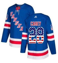 Men's Adidas New York Rangers #28 Paul Carey Authentic Royal Blue USA Flag Fashion NHL Jersey