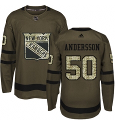 Men's Adidas New York Rangers #50 Lias Andersson Premier Green Salute to Service NHL Jersey