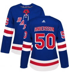 Women's Adidas New York Rangers #50 Lias Andersson Premier Royal Blue Home NHL Jersey