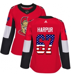 Women's Adidas Ottawa Senators #67 Ben Harpur Authentic Red USA Flag Fashion NHL Jersey