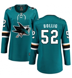 Women's San Jose Sharks #52 Brandon Bollig Fanatics Branded Teal Green Home Breakaway NHL Jersey