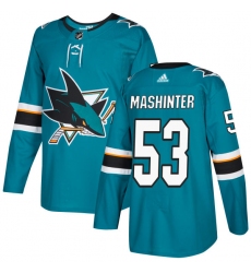 Men's Adidas San Jose Sharks #53 Brandon Mashinter Premier Teal Green Home NHL Jersey