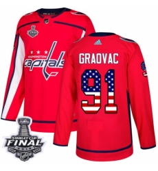 Men's Adidas Washington Capitals #91 Tyler Graovac Authentic Red USA Flag Fashion 2018 Stanley Cup Final NHL Jersey
