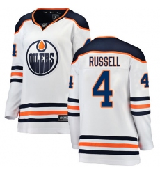 Women's Edmonton Oilers #4 Kris Russell Authentic White Away Fanatics Branded Breakaway NHL Jersey