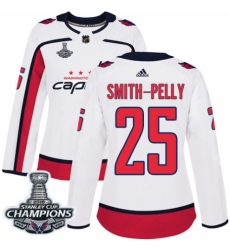 Women's Adidas Washington Capitals #25 Devante Smith-Pelly Authentic White Away 2018 Stanley Cup Final Champions NHL Jersey