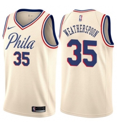 Men's Nike Philadelphia 76ers #35 Clarence Weatherspoon Authentic Cream NBA Jersey - City Edition