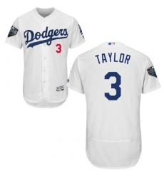 Men's Majestic Los Angeles Dodgers #3 Chris Taylor White Home Flex Base Authentic Collection 2018 World Series MLB Jersey