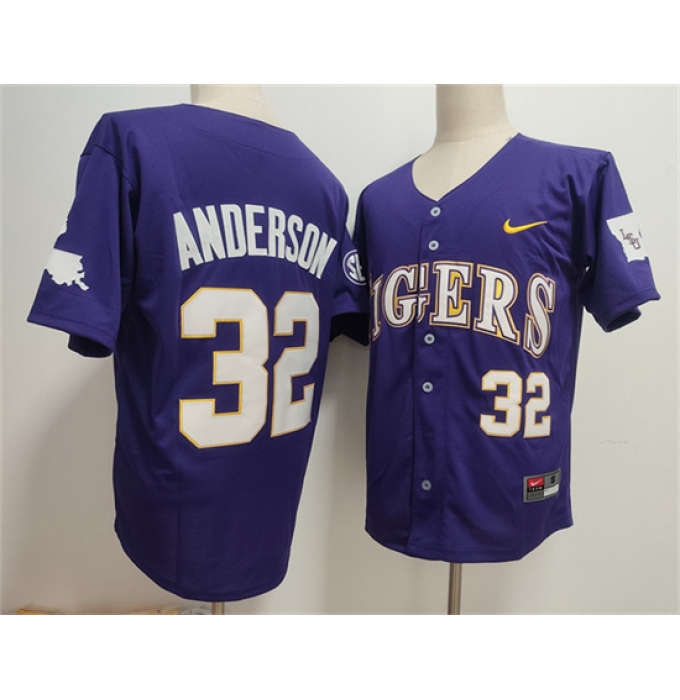 Men's LSU Tigers #32 Kade Anderson Purple 2025 Stitched Baseball Jersey