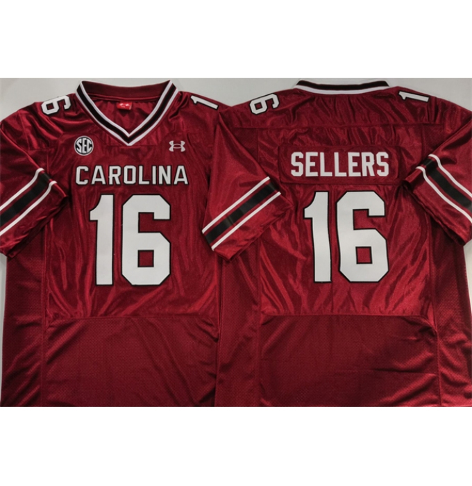 Mens South Carolina Fighting Gamecocks #16 LaNorris Sellers Garnet Stitched Jersey