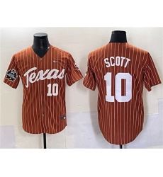 Men's Texas Longhorns #10 Mia Scott Orange Pinstripe 2025 World Series & SEC Patch Stitched Jersey