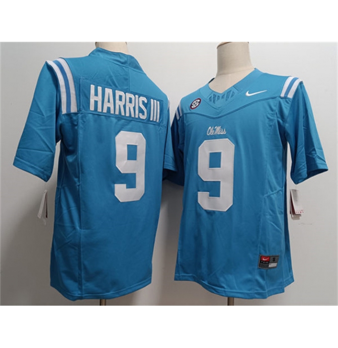 Men's Ole Miss Rebels #9 Tres Harris III Powder Blue F.U.S.E. Stitched Football Jersey