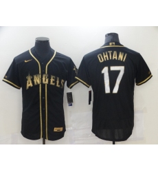 Men's Los Angeles Angels of Anaheim #17 Shohei Ohtani Black Gold Authentic Collection Jersey
