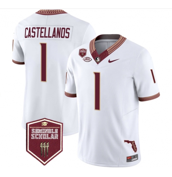 Men's Florida State Seminoles #1 Castellanos White Limited NCAA Jersey