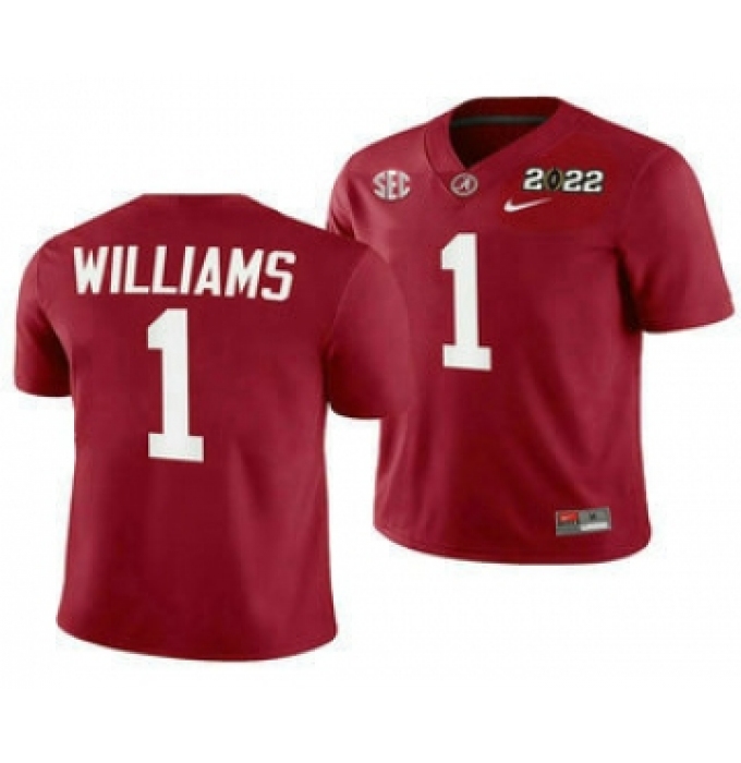 Men's Alabama Crimson Tide #1 Jameson Williams 2022 Patch Red College Football Stitched Jersey