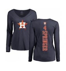 MLB Women's Nike Houston Astros #4 George Springer Navy Blue Backer Long Sleeve T-Shirt