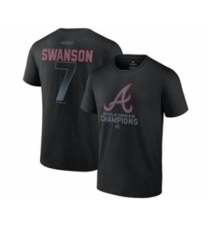 Men's Atlanta Braves #7 Dansby Swanson Black 2021 World Series Champions Name & Number T-Shirt