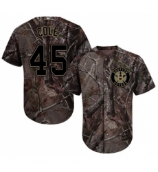 Youth Majestic Houston Astros #45 Gerrit Cole Authentic Camo Realtree Collection Flex Base MLB Jersey