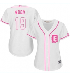 Women's Majestic Detroit Tigers #19 Travis Wood Replica White Fashion Cool Base MLB Jersey